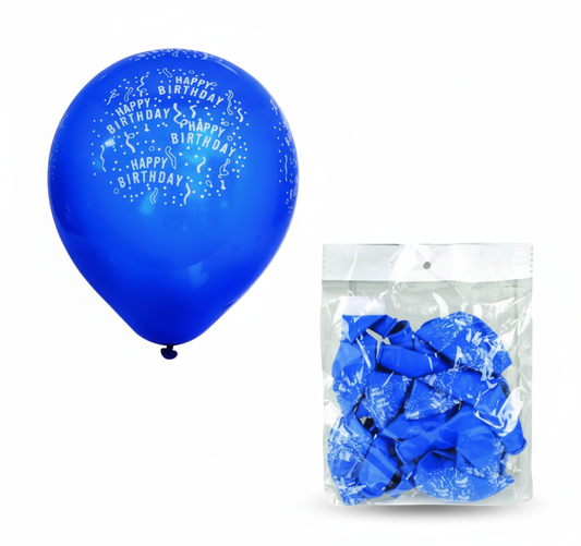 Blue Balloons with Happy Birthday Print, Suitable for Helium (Bulk Pack of 12)
