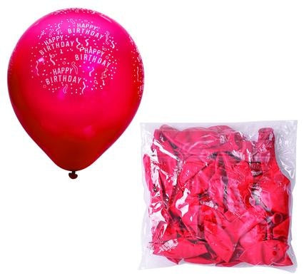 Balloon Suitable for Helium - Printed Happy Birthday Print - Red - Bulk Pack of 12