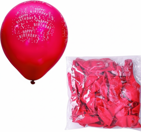Red Balloon suitable for Helium with Printed Happy Birthday Print (Bulk Pack of 12)