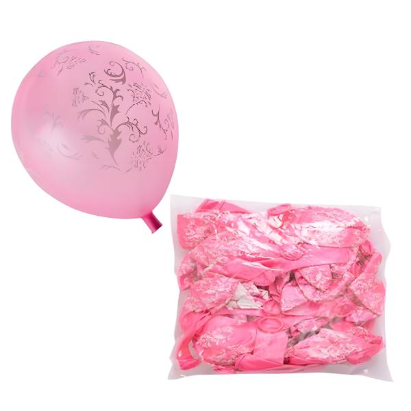 Bulk Pack Balloons Suitable for Helium - Pack of 12 - Printed Pattern - Pink