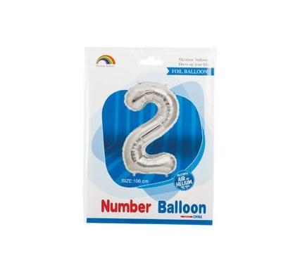 Silver Helium Balloon - Foil Number 2 - 106cm