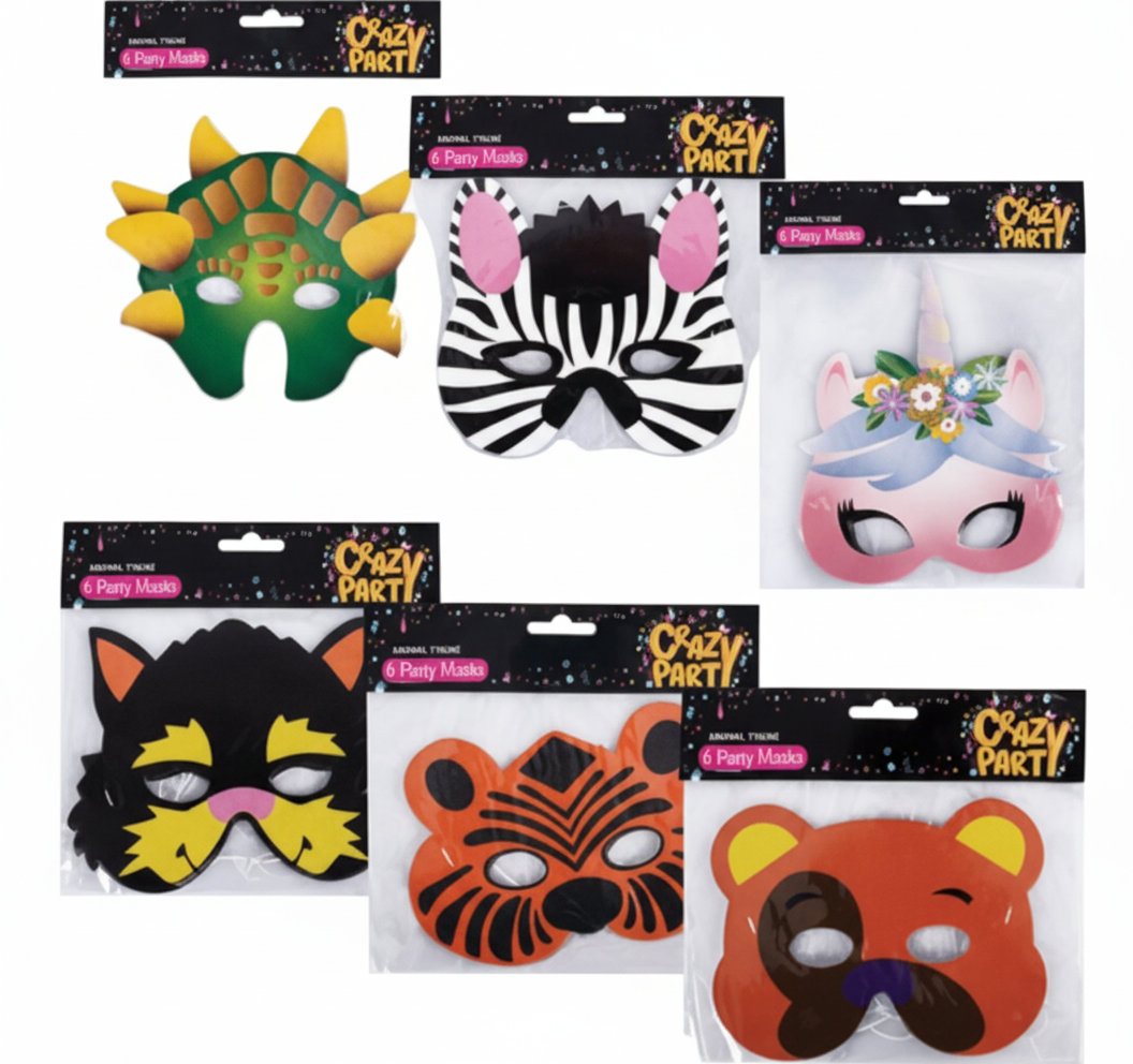 Party Animal Mask with Assorted Designs (6 Pieces)