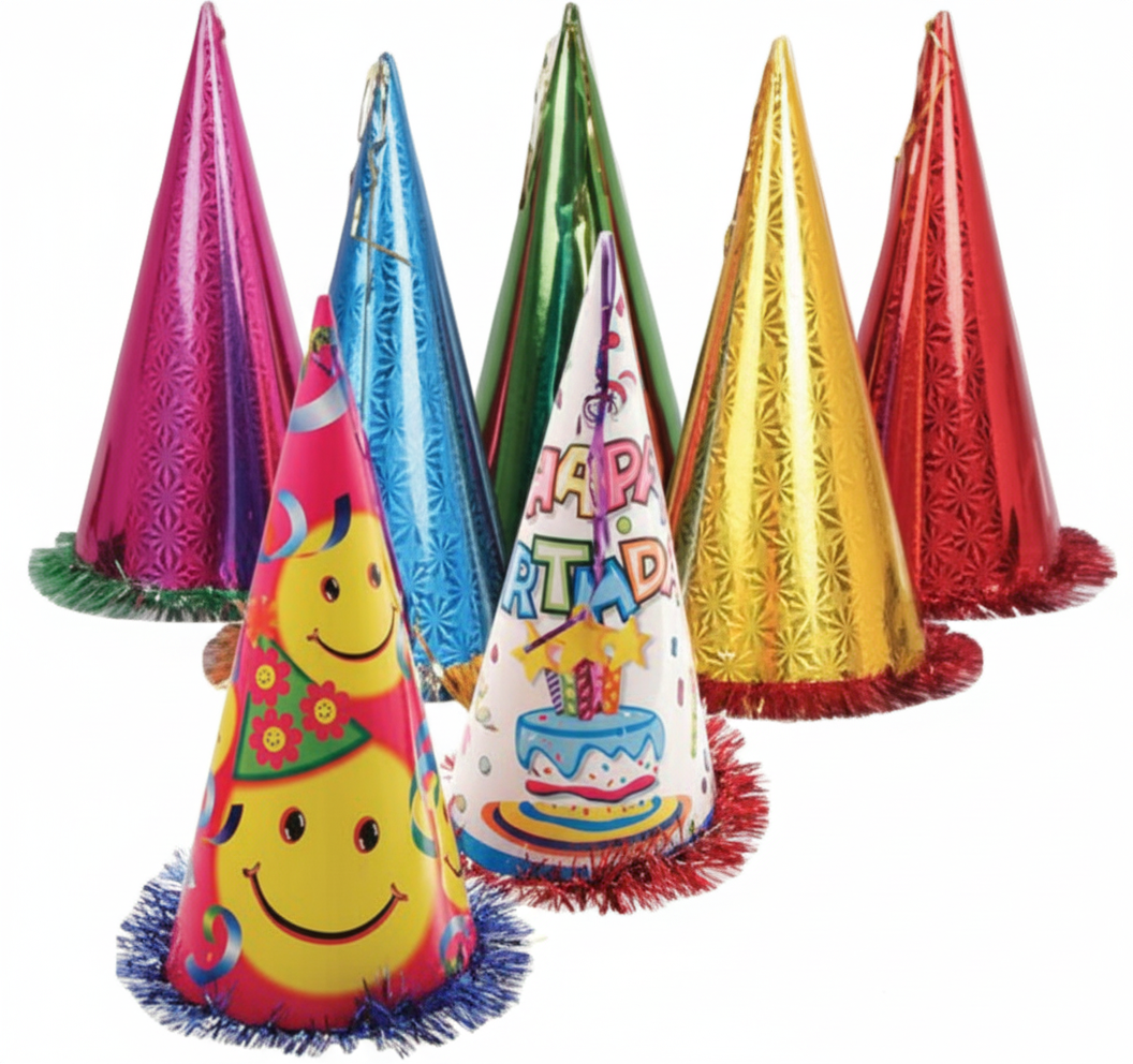 Cone Hat with Tinsel (37 cm) - Assorted Colours