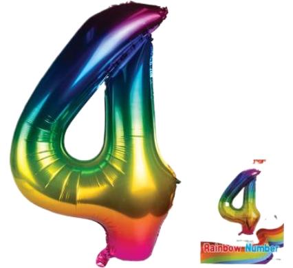 Rainbow Helium Balloon - Foil Number Four - 106cm