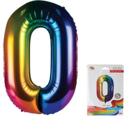 Rainbow Helium Balloon - Foil Number 0 - 106cm
