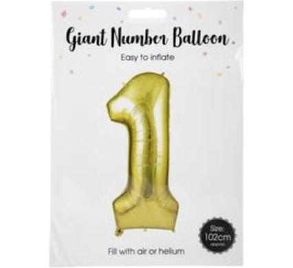 Gold Helium Balloon - Foil Number 1 - 102 cm