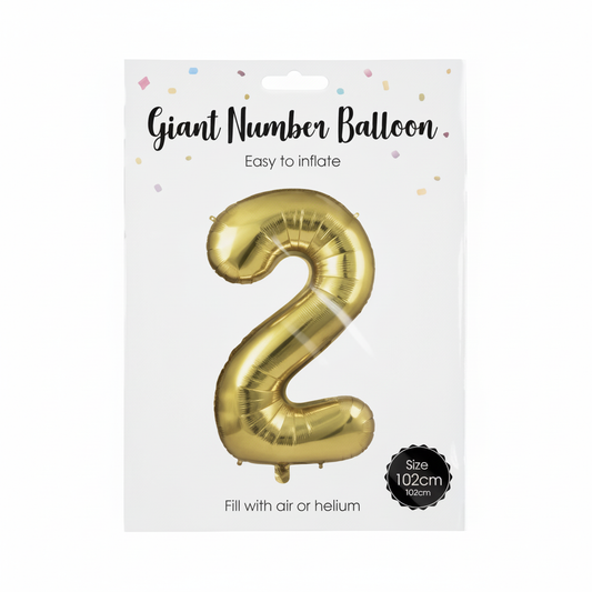 Gold Helium Balloon - Foil Number 2 - 102cm