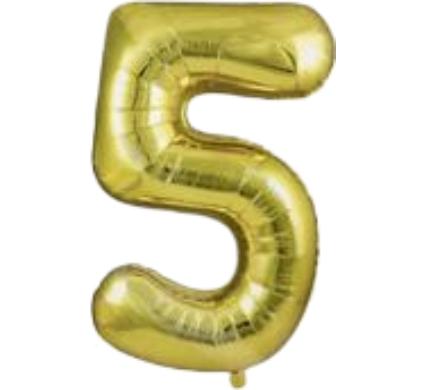 Gold Helium Balloon - Foil Number 5 - 102cm