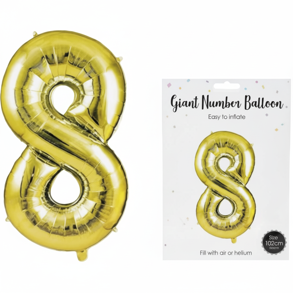 Gold Foil Helium Balloon Number 8 (102 cm)