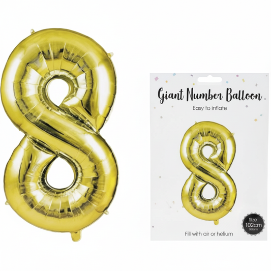 Gold Helium Balloon - Foil Number 8 - 102cm