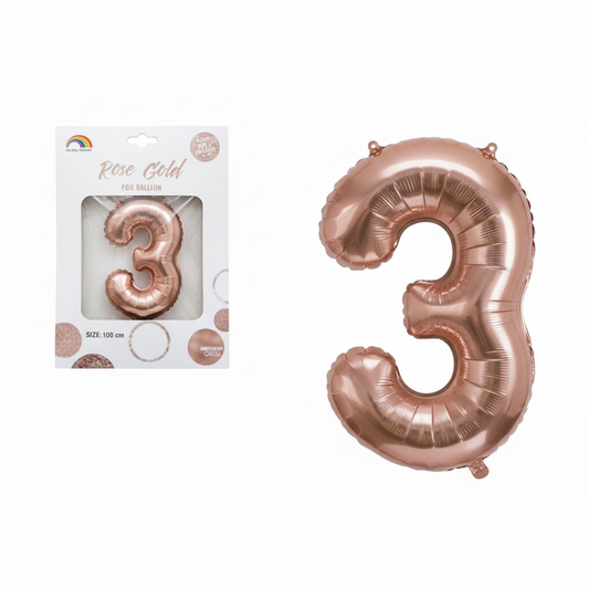 Rose Gold Foil Helium Number 3 Balloon (102 cm)