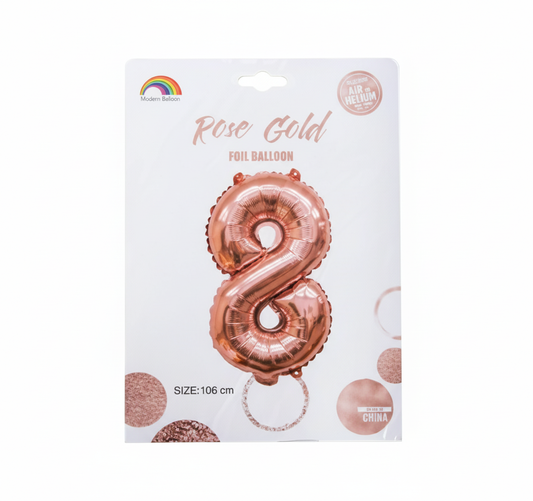 Rose Gold Foil Helium Balloon Number 8 (102 cm)