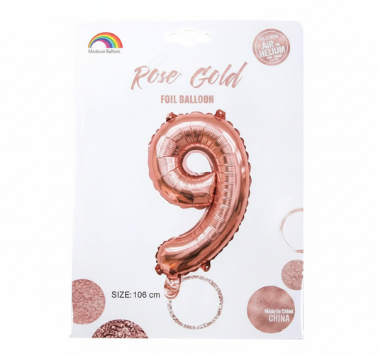 Rose Gold Foil Balloon Number 9 (Helium, 102 cm)