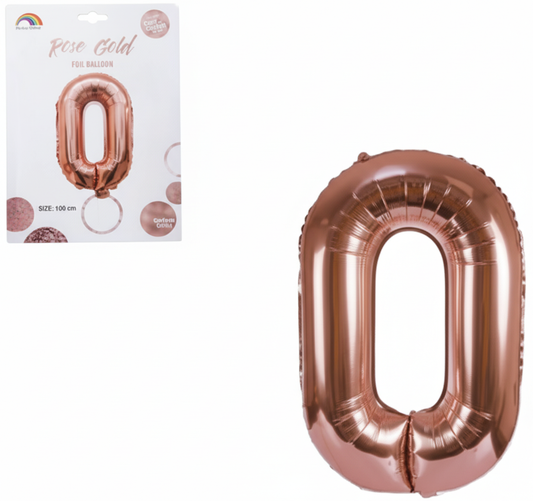Rose Gold Foil Helium Balloon Number 0 (102 cm)