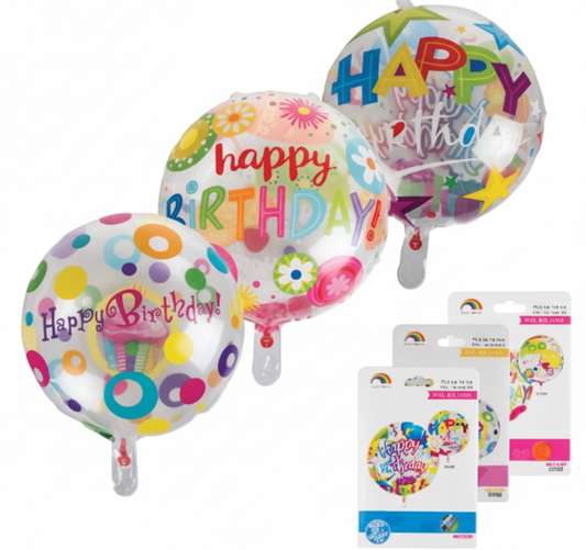 Clear Helium Balloon - Assorted Happy Birthday Designs - 45cm