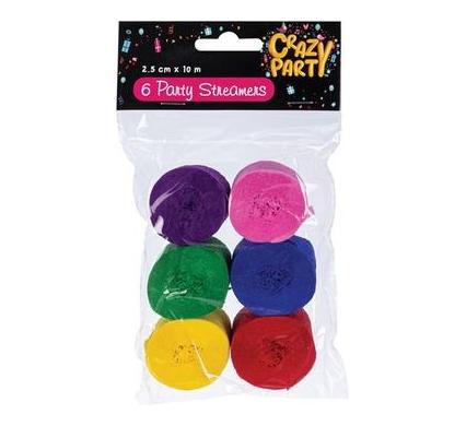 Streamers - 6 Pack - Assorted Colours