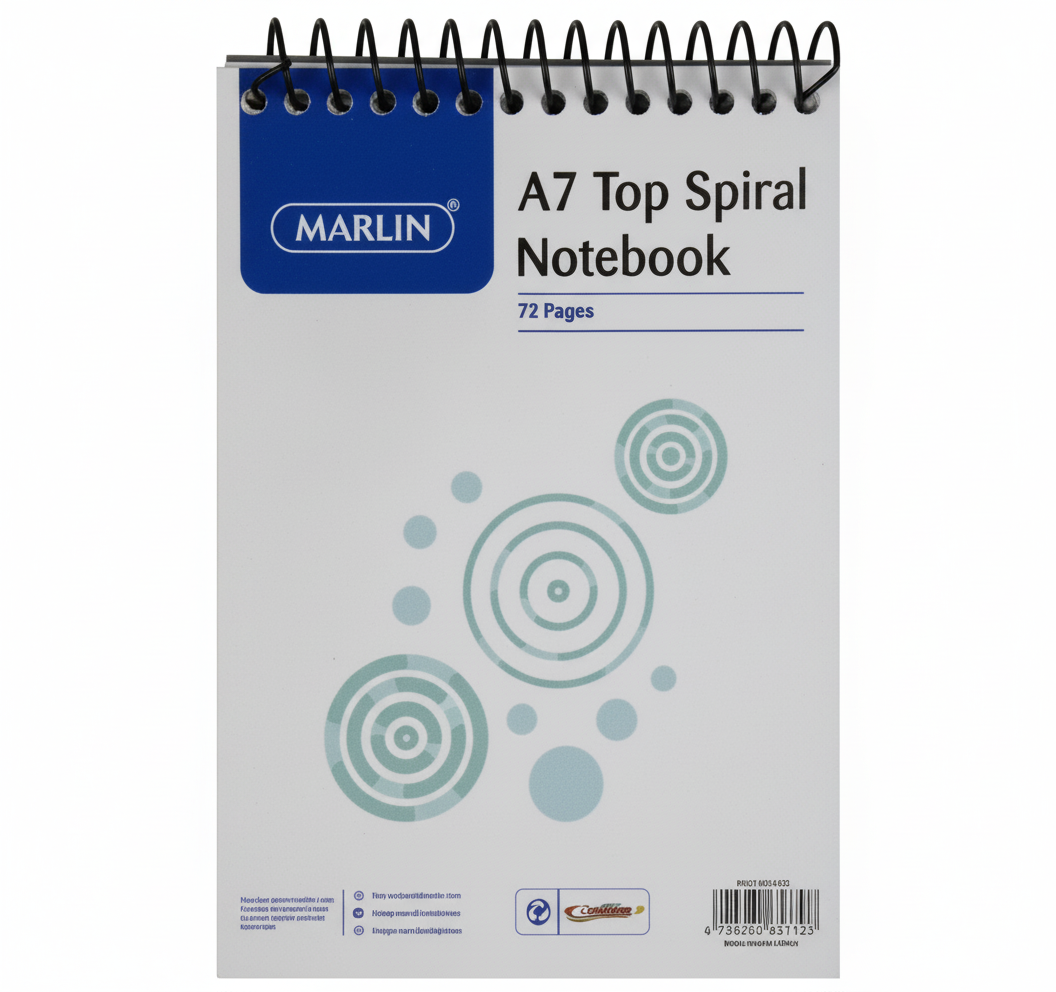 A7 Spiral Bound, Feint Ruled Notebook (72 Pages) - Bulk Pack of 12