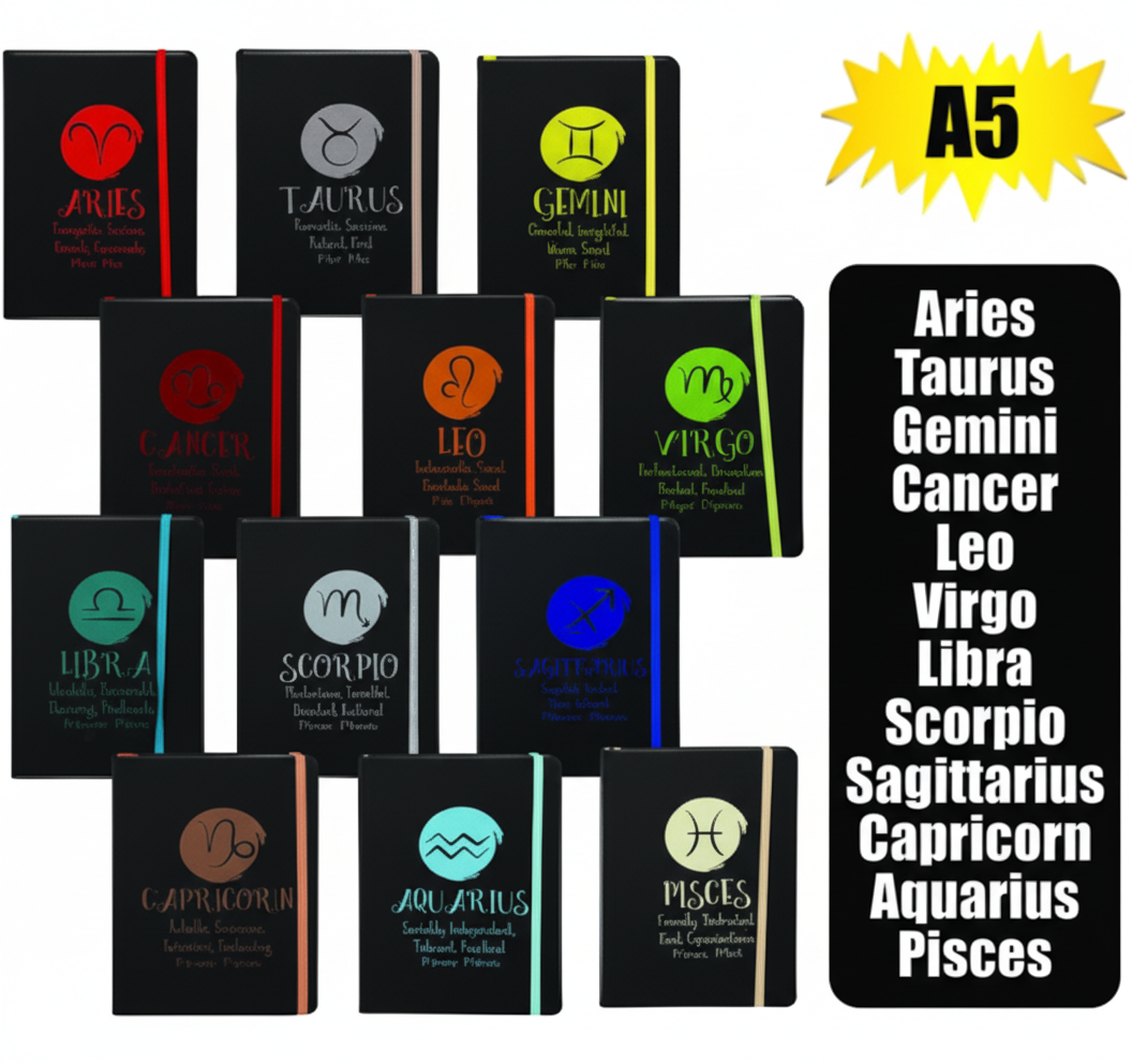 Horoscope Notebook with Elastic Band, Assorted Designs (A5)