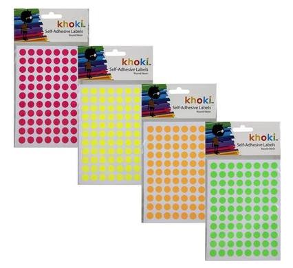 Self Adhesive Labels Round Neon - 10 Sheets