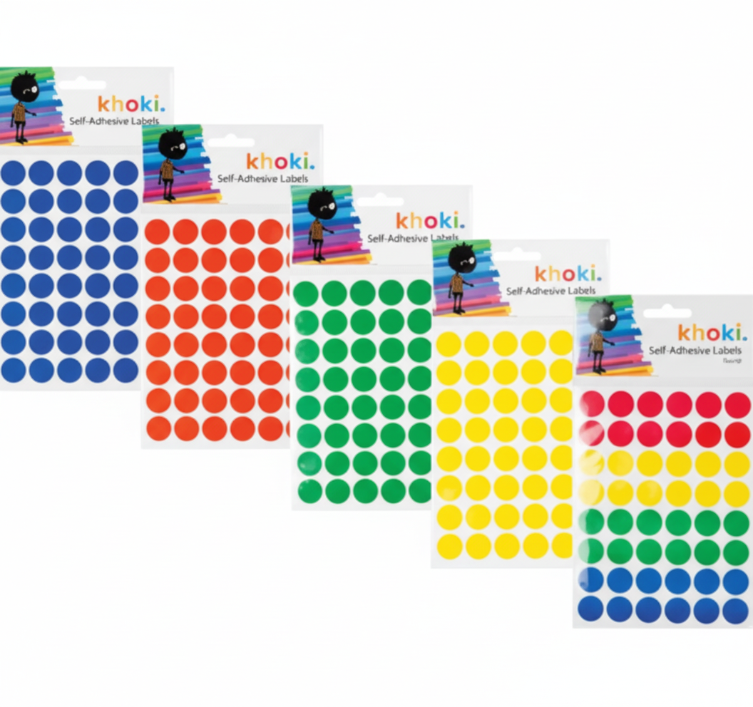 Self Adhesive Round Labels in Assorted Colours (10 Sheets)