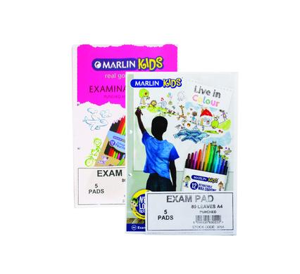 Marlin A4 Exam Pad - Bulk Pack of 5 - 80 Sheets - Punched and Perforated