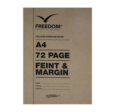 A4 College Exercise Book - Bulk Pack of 20 - 72 Pages - Feint Ruled with Margin
