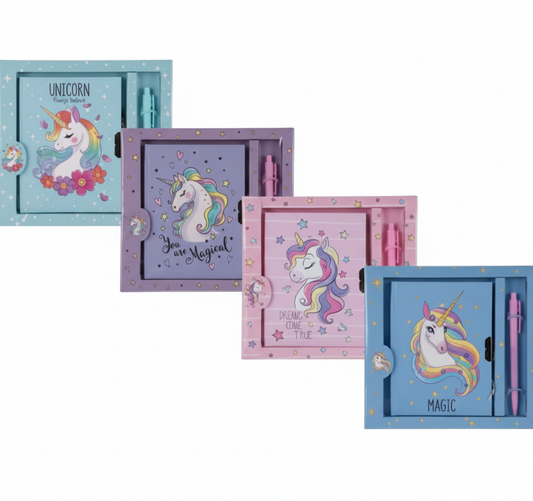Novelty Unicorn Notebook with Pen - 19 x 18 cm