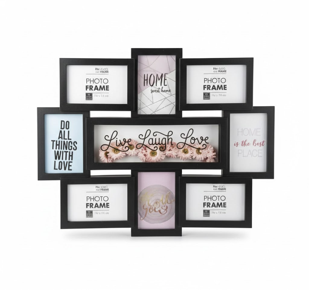 Picture Frame Collage - Plastic - 8 Openings - With Words - Various Colors