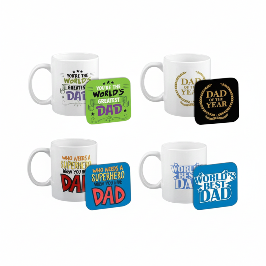 Mug and Coaster for Dad for Occasions with Assorted Designs (2-Piece Set)