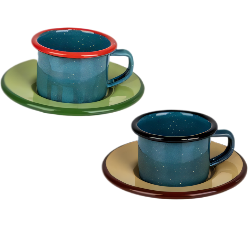 Enamel Cup and Saucer - 6 cm - Various Colors