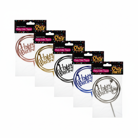 Cake Topper - Happy Birthday - 1 Piece - Round - Various Colors
