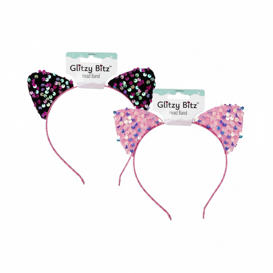 Hair Alice Band - Sequin Cat Ears - Various Colors