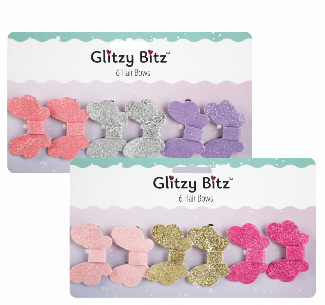 Hair Bow Glitter - 6 Pieces - Various Colors
