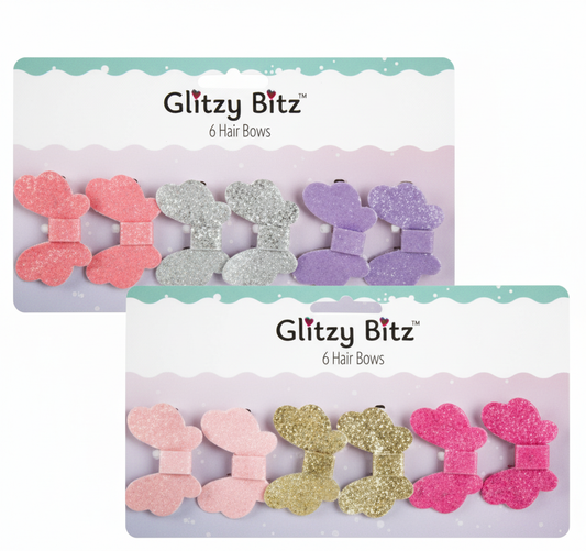 Hair Bow Glitter - 6 Pieces - Various Colors