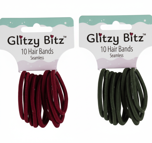 Hair Band Elastic - 10 Pieces - Green/Maroon - Various Colors