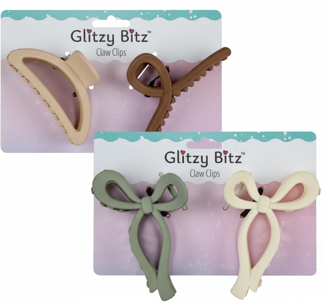 Hair Claw Clip Solid Colours - 2 Piece Set - Various Colors