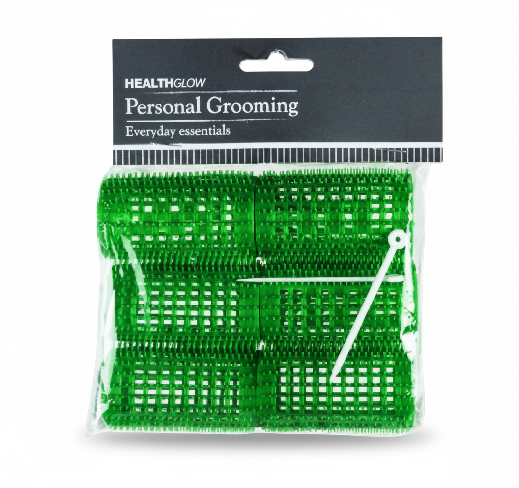 Green Plastic Hair Curlers Large (6 Pieces Per Pack)