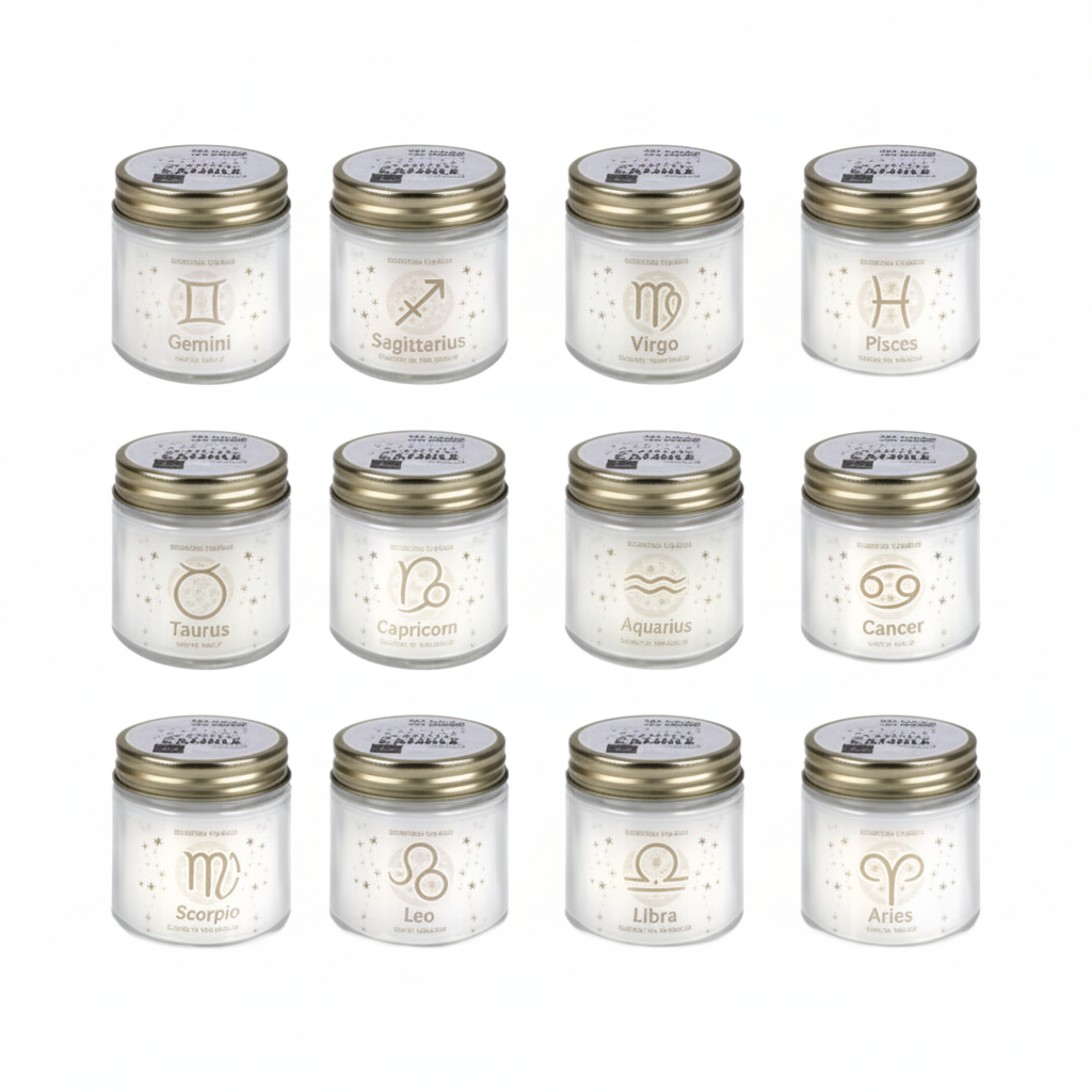 Candle in Glass Holder with Metal Lid - Horoscope - Assorted Designs