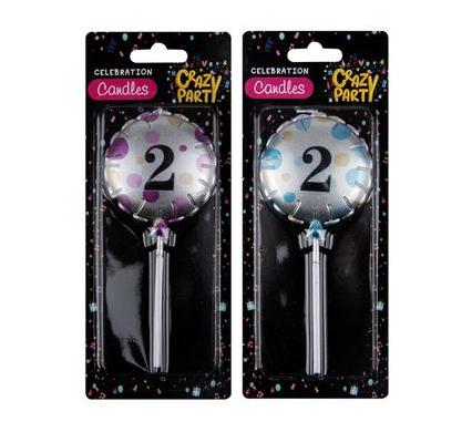 Candle Birthday Balloon Round Assorted - Number 2