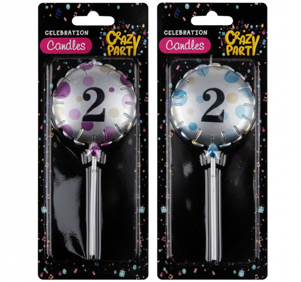 Birthday Candle and Round Balloon - Number 2 - Assorted