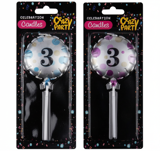 Candle Birthday Balloon Round Assorted - Number 3