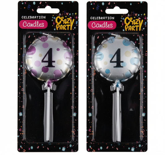 Candle Birthday Balloon Round Assorted - Number 4