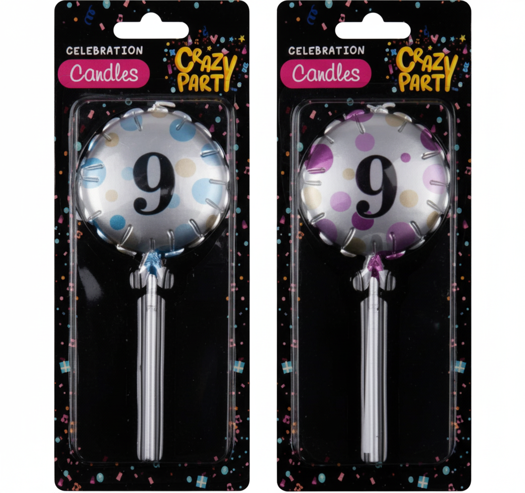 Birthday Balloons and Candles - Round, Number 9 - Assorted