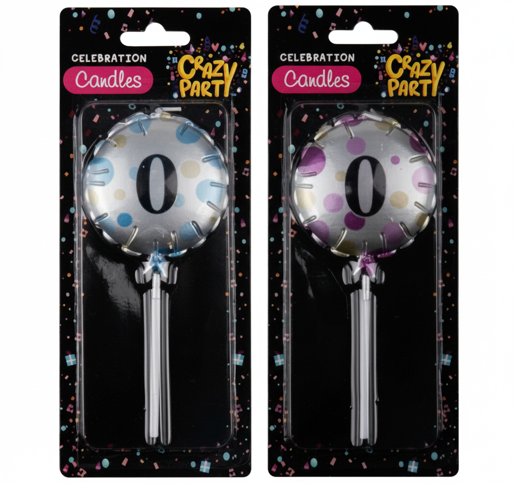 Birthday Candle and Round Birthday Balloon - Assorted Number 0