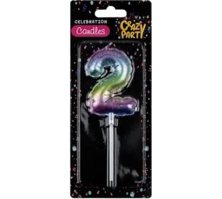 Candle Birthday Balloon Number 2 - Rainbow - 5 cm