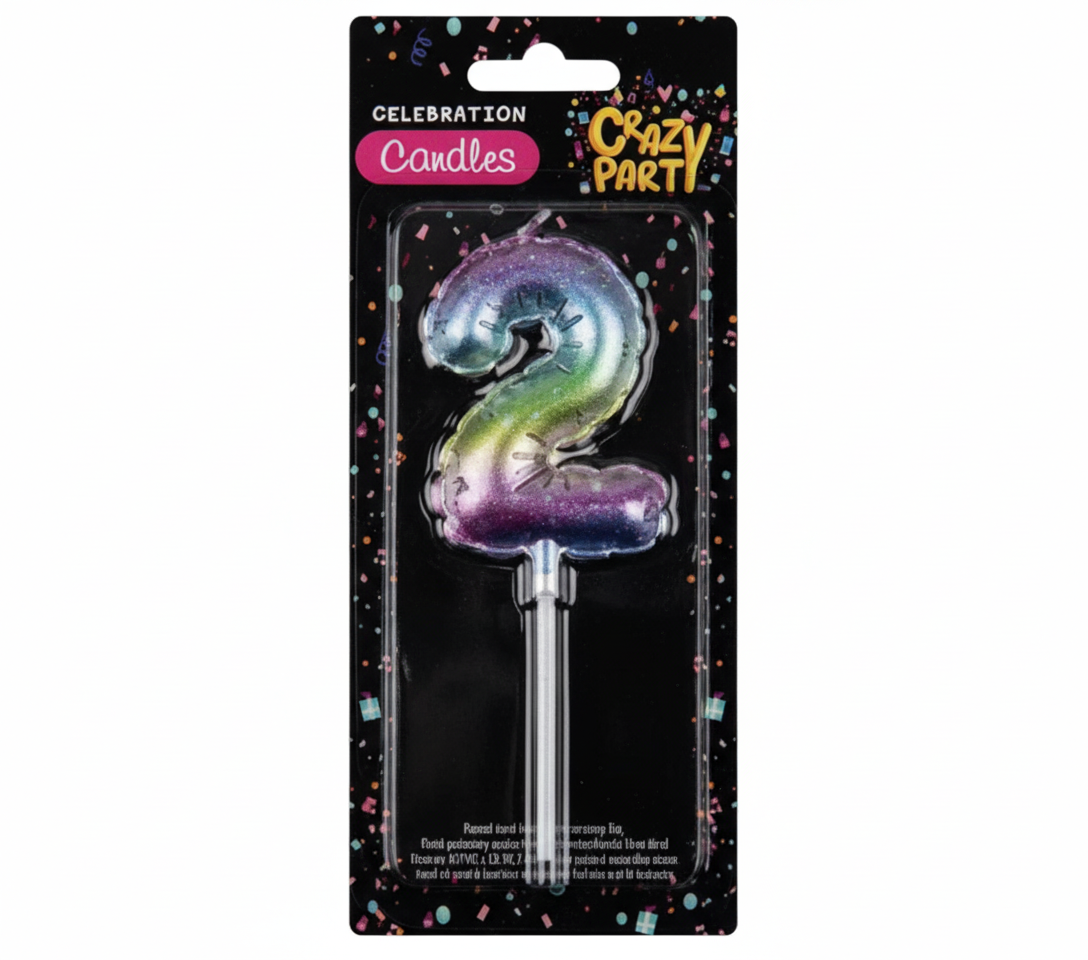 Rainbow Birthday Balloon Number 2 Candle (5 cm)