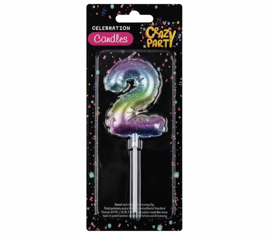 Candle Birthday Balloon Number 2 - Rainbow - 5 cm