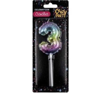Candle Birthday Balloon Number Three Rainbow - 5cm