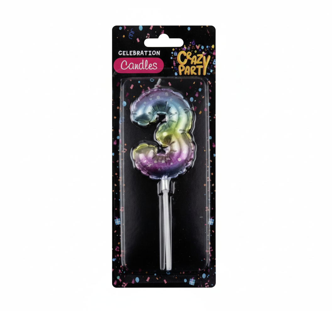 Rainbow Balloon Number 3 Birthday Candle (5 cm)