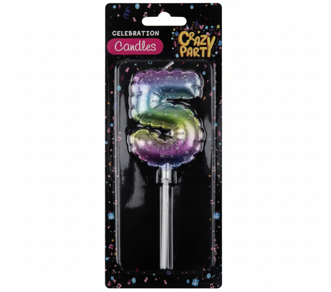 Rainbow Birthday Balloon Number 5 Candle (5 cm)